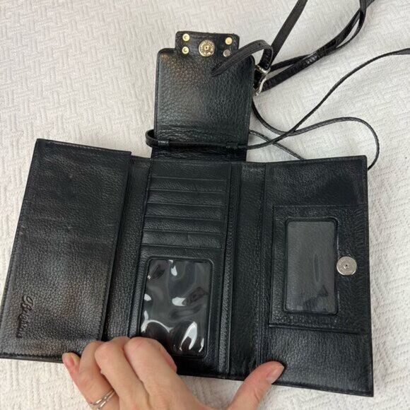 Vintage Brighton Black Crossbody Wallet Card Holder Bag Purse Leather Travel - Picture 8 of 16